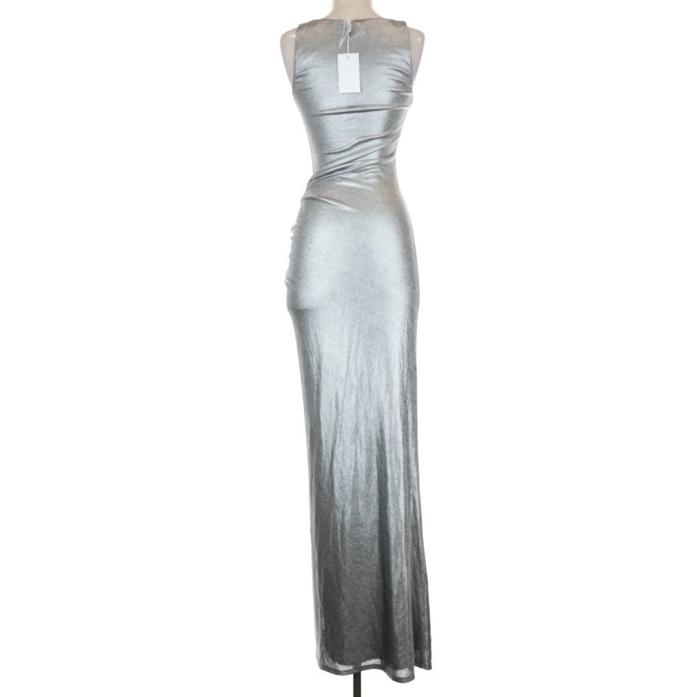 Lovers and Friends Tonya Maxi Dress Gunmetal Silver Metallic ACD3152 U24 S NEW - Picture 4 of 9